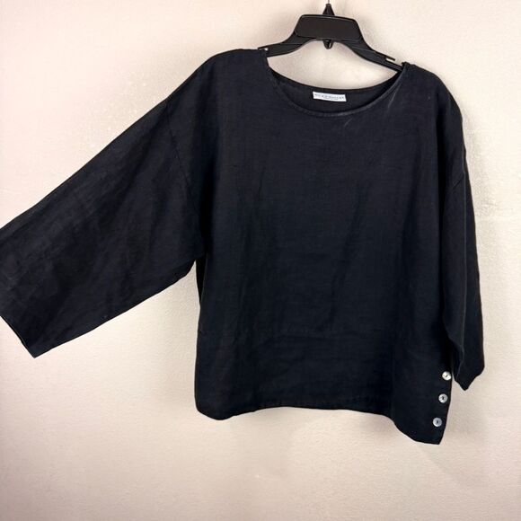 Bryn Walker Black Linen Lagenlook Artsy Blouse Top Medium - Picture 5 of 8